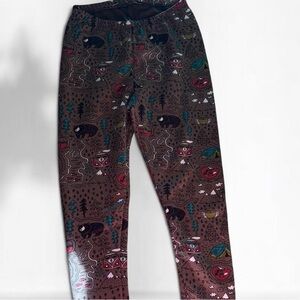 NWOT Women's Brown Bear Pattern Leggings with camping themed design